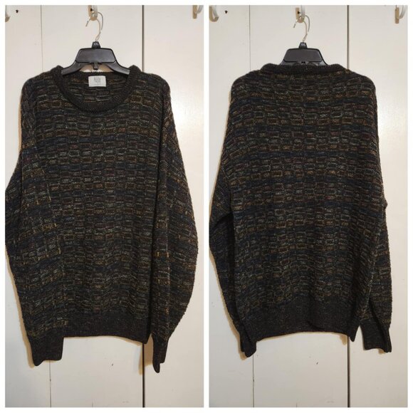 Vtg 90s L Modigliani Sweater Italy Multi Color Geometric Grandpacore 50% Wool - Picture 1 of 7